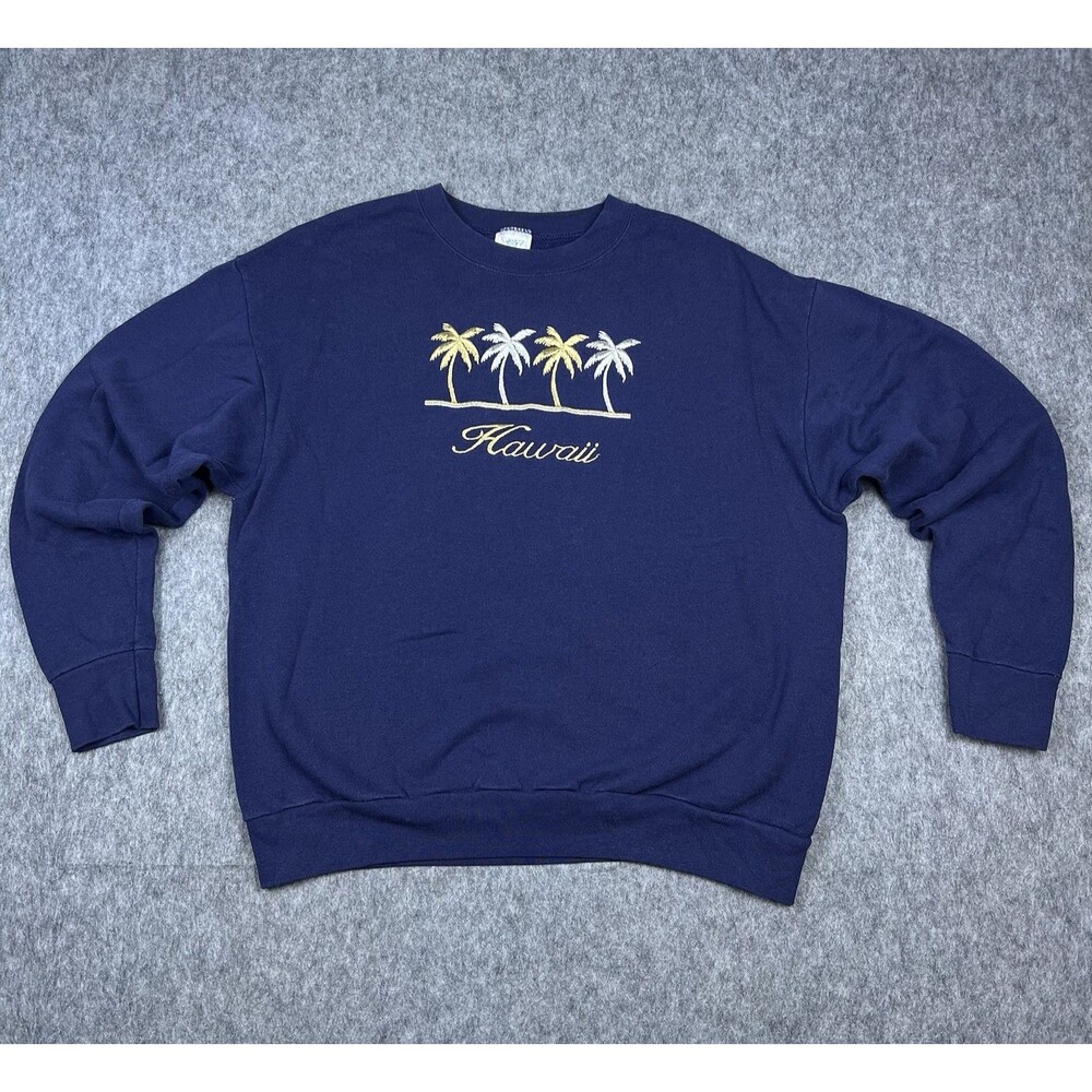 Vtg Hawaii Men's Sweatshirt Crewneck Embroidered Delta 50/50 Navy Blue USA Sz XL